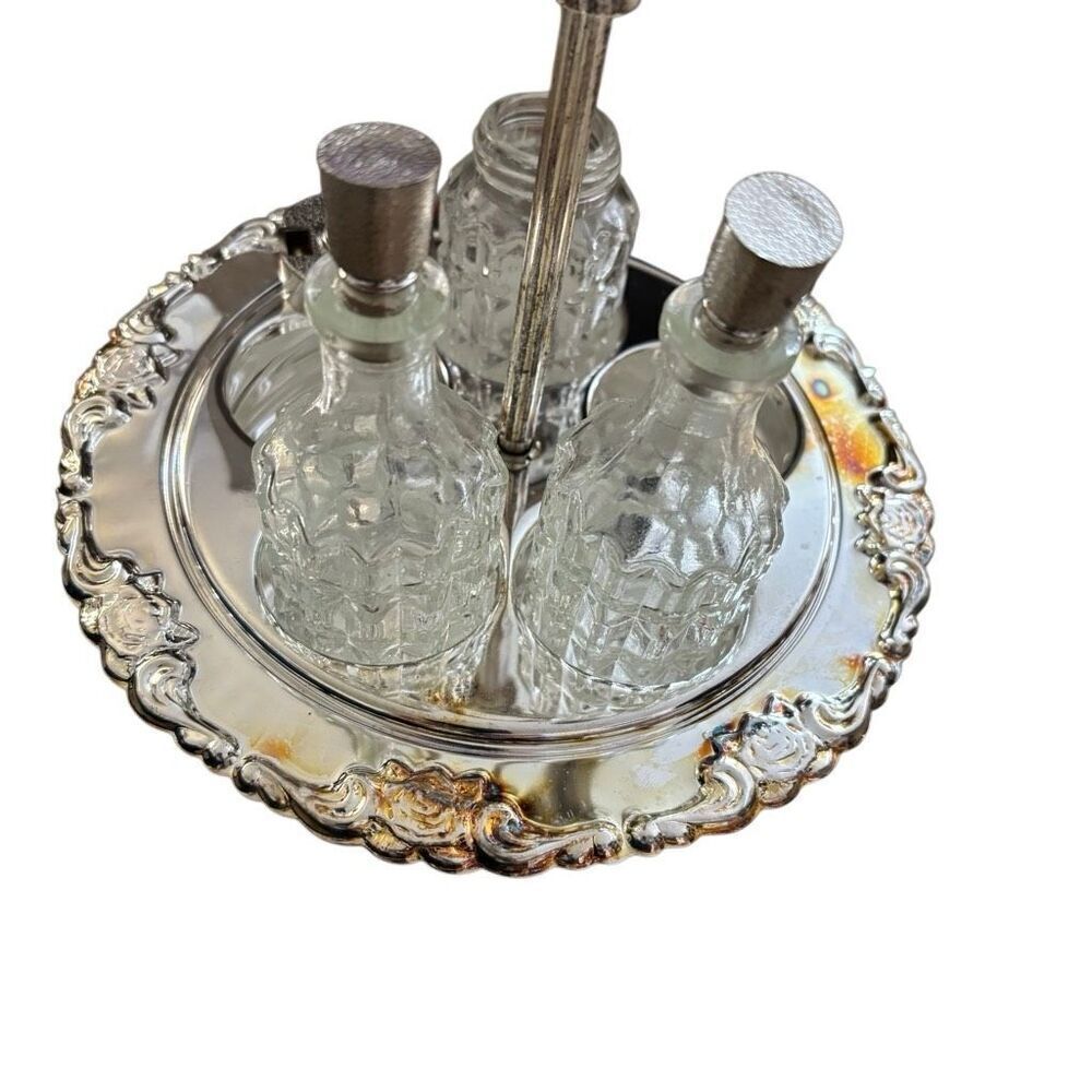 Vintage Silverplate Cruet Set Hong Kong Pieces Missing